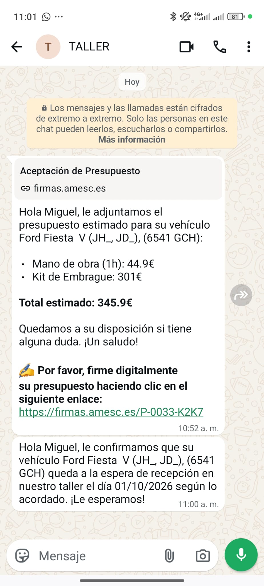 Mensaje de Firma Digital por WhatsApp